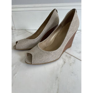 Stuart Weitzman Cream Peep Toe Wedge Heels